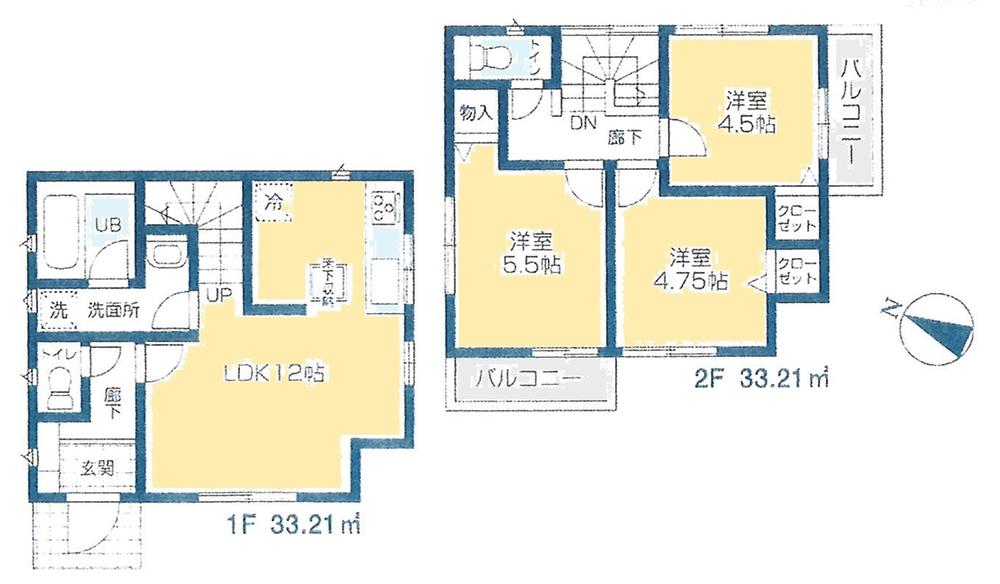 Floor plan. (Building 2), Price 25,800,000 yen, 3LDK, Land area 68.92 sq m , Building area 66.42 sq m