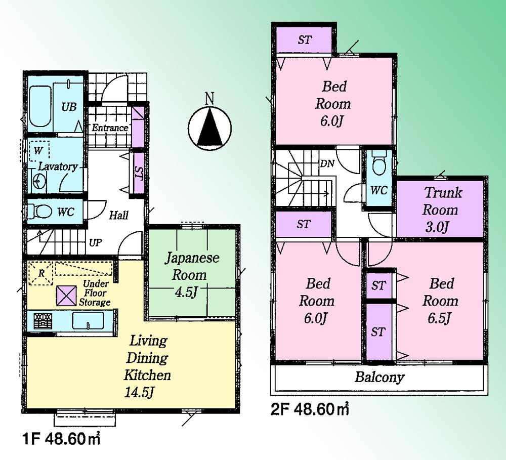 Floor plan. (3 Building), Price 34,800,000 yen, 4LDK, Land area 121.6 sq m , Building area 97.2 sq m