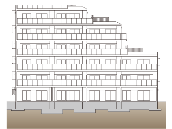 Building structure.  [Spread foundation] Driving the pile, Rather than a pile foundation to support the building at the point, It has adopted a stable direct basis to support the building in terms. (Conceptual diagram)