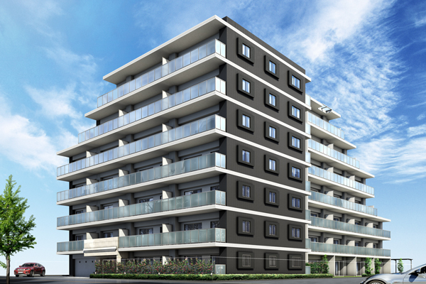 Buildings and facilities. Become the new symbol of this city, Stylish. "Arusosu Garden Akishima" of modern design in which the white and gray tones. Glass balcony of a semi-transparent will emphasize the stylish impression. It is a new landmark to be beautiful harmony in this town. (Exterior CG)