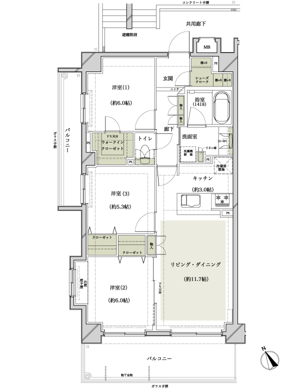 Room and equipment. A type ・ 3LDK+WIC+SC