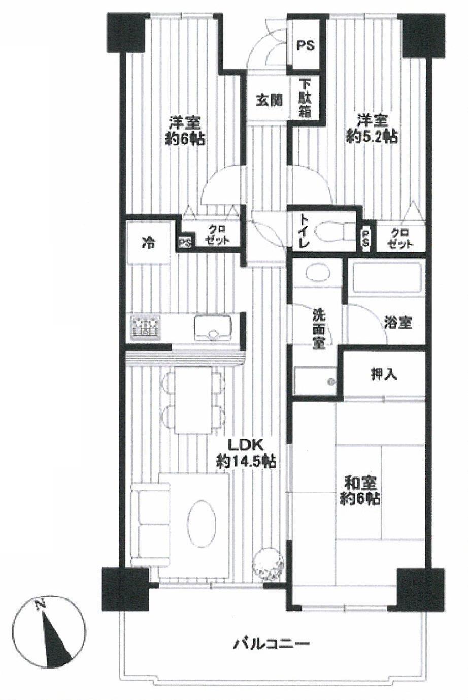 Floor plan. 3LDK, Price 14.9 million yen, Occupied area 59.89 sq m , Balcony area 11.35 sq m