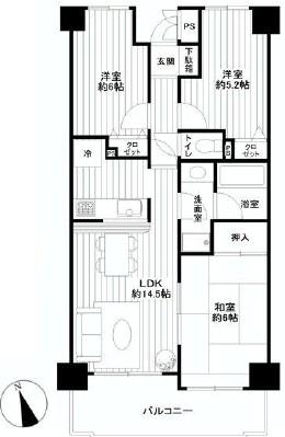 Floor plan. 3LDK, Price 14.9 million yen, Occupied area 59.89 sq m , Balcony area 11.35 sq m