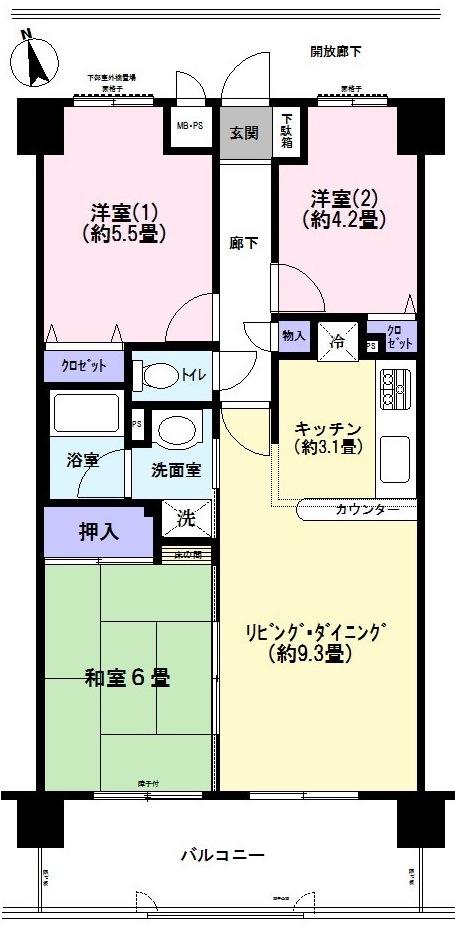 Floor plan. 3LDK, Price 21,800,000 yen, Occupied area 62.06 sq m , Guests can also enjoy a conversation with your family on the balcony area 10.06 sq m spacious living