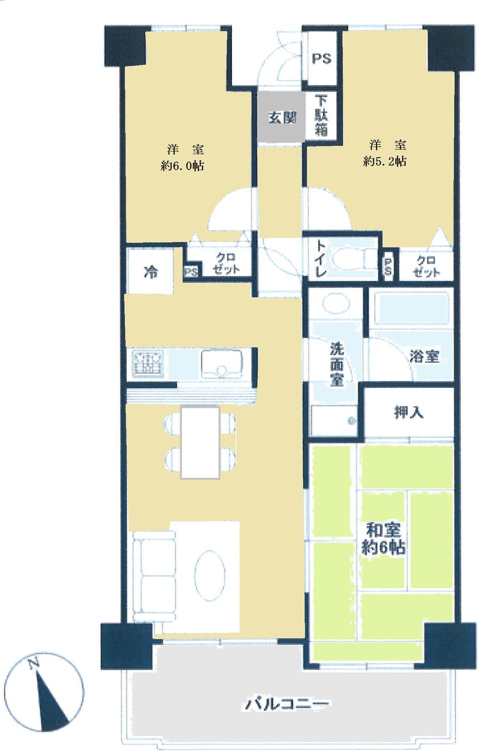 Floor plan. 3LDK, Price 14.9 million yen, Occupied area 59.89 sq m , Balcony area 11.35 sq m