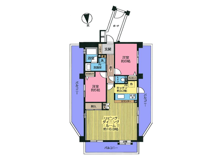 Floor plan. 2LDK, Price 17.8 million yen, Footprint 67.8 sq m , Balcony area 40.44 sq m