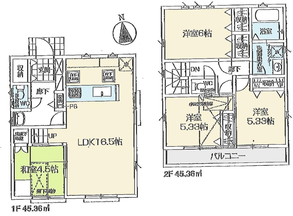 Floor plan. (1 Building), Price 37,800,000 yen, 4LDK, Land area 115.09 sq m , Building area 90.72 sq m