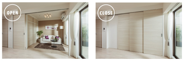 Interior.  [living ・ Freely use the dining "sliding door"] living ・ The partition between the dining and Western-style, It has adopted a high flexibility sliding door. Relax in the whole family to the spacious reunion space, Enjoy one of the time in a separate private room, By opening and closing the sliding door, Various life scene, It will be more attractive projected. (A type limited menu plan (free of charge ・ Application deadline have) and you will)