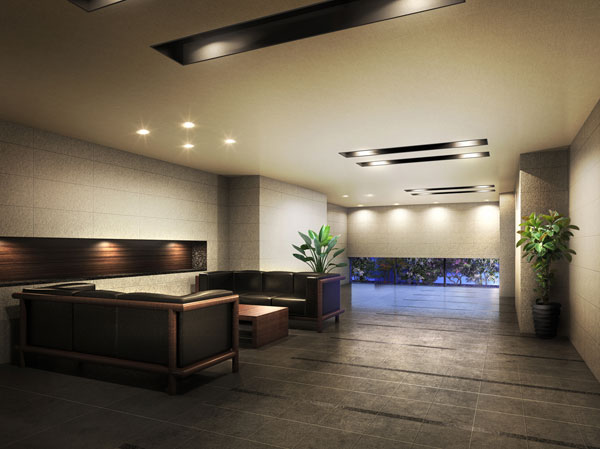 Shared facilities.  [Directing attention profound feeling to the details of design and materials] In the entrance hall decorated with tiles on the floor wall, Arrange your able sofa set to meet up with chat and guests at the live person the city, It was made to specifications appropriate to the space of Yingbin. Spread also the planting site to glass Yue wall, It will produce a rich moments relaxation. (Lounge Rendering)