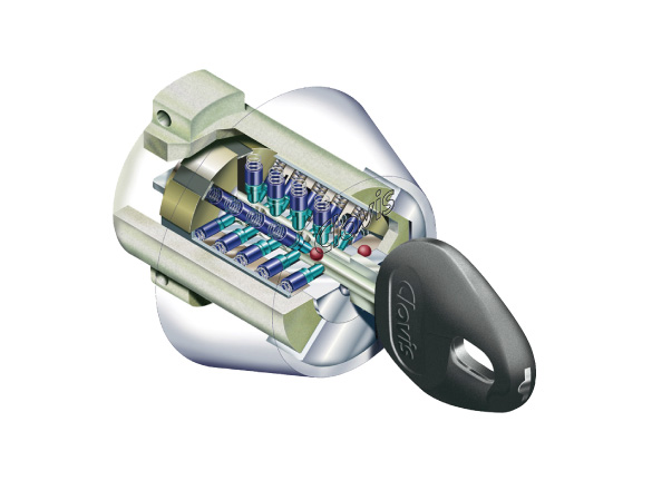 Security.  [Progressive cylinder key] Difficult replication, It has adopted the excellent progressive cylinder key to anti-picking performance. (Conceptual diagram)