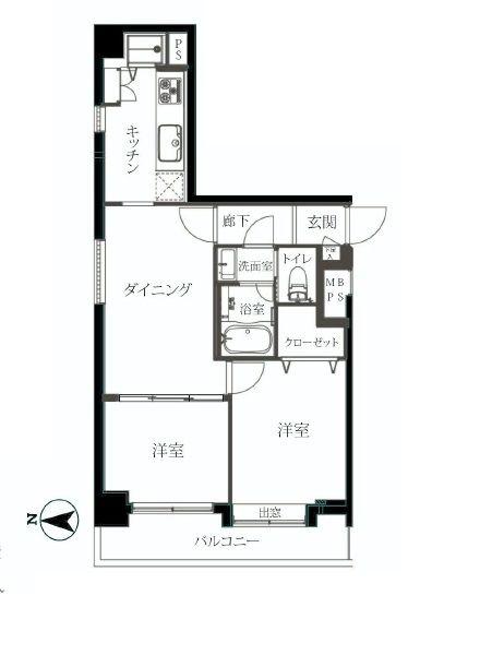 Floor plan. 2DK, Price 23.8 million yen, Occupied area 48.27 sq m , Balcony area 6.84 sq m