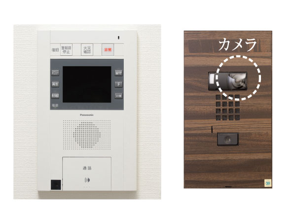 Security.  [TV monitor with intercom with (base unit) and camera intercom (cordless handset)] Check the visitor in the color video and audio. You can also check visitors in the absence with a recording function. It is also a convenient hands-free type which can respond smoothly when your hands are busy.