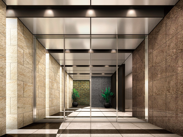 Shared facilities.  [Entrance Hall Rendering] Entrance Hall the space clear of the ceiling height of about 2.6m. The warmth of indirect lighting that is reminiscent of the garnish was "Mongamae" on the walls and ceiling, Contiguous to the back of the hall, It leads gently people. The floor to draw a curve in the white and gray of the large-format tile, On the wall of the hole back in, Paste the tile with a tile and delicate luster to draw a checkered pattern, It has undergone a unique space direction.
