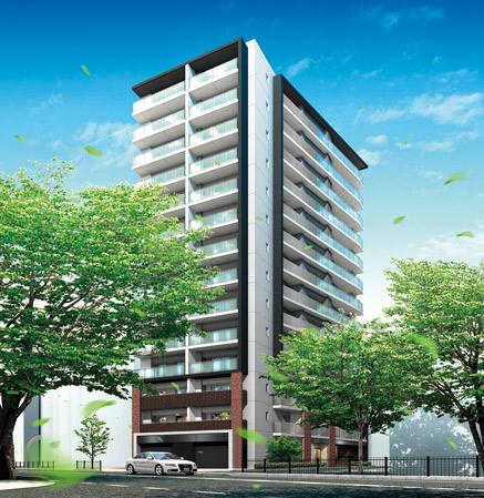 Buildings and facilities. Taking advantage of the open grounds facing three sides to the road, Realize the distribution building and all households angle room of the south-facing center. (Exterior view)