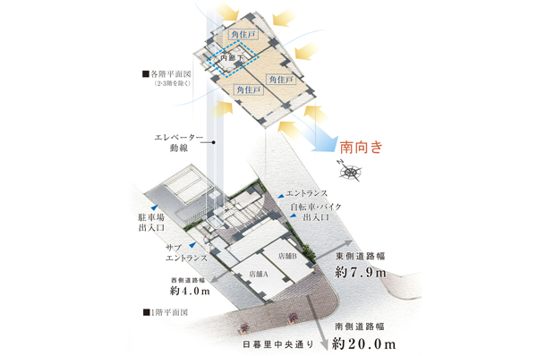 Yet highly convenient "station near", Secure living environment that three sides are blessed facing the road (floor conceptual diagram)