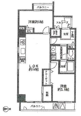 Floor plan. 2LDK, Price 23.8 million yen, Occupied area 55.77 sq m , Balcony area 7.23 sq m