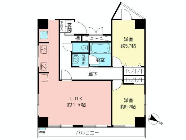 Floor plan. 2LDK, Price 23.8 million yen, Footprint 59.6 sq m , Balcony area 6.5 sq m