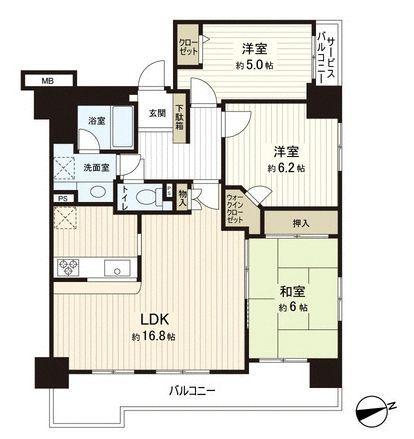 Floor plan. 3LDK, Price 35,800,000 yen, Occupied area 76.74 sq m , Balcony area 11.91 sq m