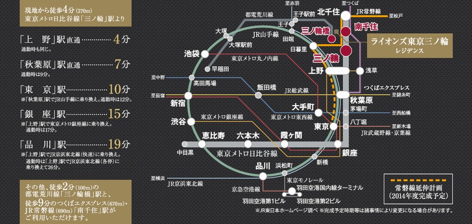 Access view of a three-station 4 lines available, such as the Tokyo Metro Hibiya Line "Minowa" station ※ In the standard time required at the time of being displayed fraction is the day on weekdays, It differs somewhat time required by time zone. transfer, It does not include waiting time, etc..
