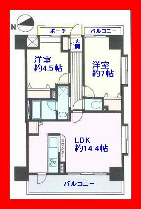 Floor plan. 2LDK, Price 28.8 million yen, Occupied area 57.05 sq m , Balcony area 11.85 sq m three direction room