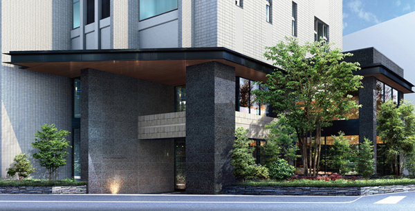 Buildings and facilities. For building tile of white series is the main, Entrance entrance around tightening in the black-based material, Creating a landscape in harmony with green planting. Also of great stance of the two-layer Fukinuki entrance, It has the atmosphere and spacious, When missing the bustle of the city arrive to the apartment, It has become a design, such as given peace. (Entrance Rendering)