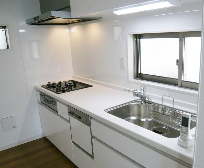 Kitchen. Bright two-sided lighting of the kitchen