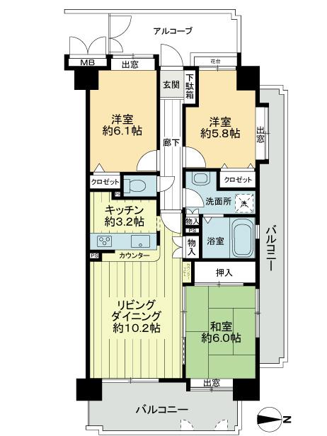 Floor plan. 3LDK, Price 32,500,000 yen, Footprint 71.3 sq m , Balcony area 20.5 sq m floor plan It is a three-sided lighting