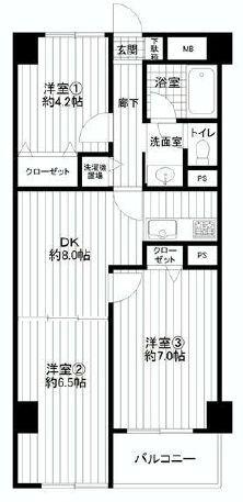 Floor plan. 3DK, Price 17.8 million yen, Occupied area 50.26 sq m , Balcony area 4.05 sq m