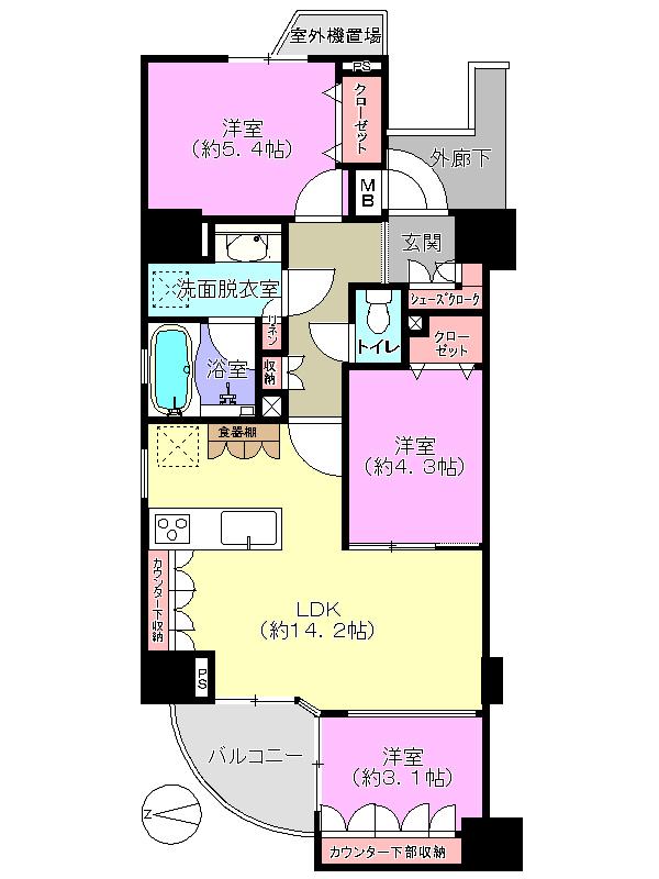 Floor plan. 3LDK, Price 30,800,000 yen, Occupied area 60.66 sq m , Balcony area 3.58 sq m