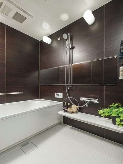 Bathing-wash room.  [Bathroom] Bathroom to refresh the feelings, Large 1620 the size of the room (1.6m × 2m) ※ The adoption. It has become a functional and comfortable space where we arranged an advanced specification of.  ※ A type only. The main functions: Otobasu system, 24-hour ventilation with bathroom drying, Single lever faucet, Vertical mirror beautiful mirror, other.