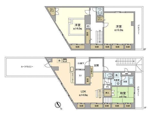 Floor plan. 3LDK, Price 59,800,000 yen, Footprint 132.17 sq m , Balcony area 15.12 sq m