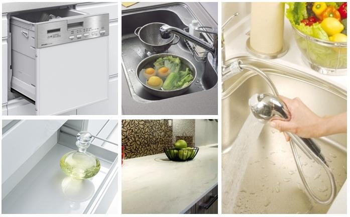 Other Equipment. Original system Kitchen "S-grade".  ・ The dishwasher is peeled off the dirt in the mist + intermittent injection "shower mist" with. Tableware storage capacity is about 37 points, A quiet operating noise of 37dB is also recommended.  ・ Sink in pursuit of ease of use, Large pot also wash comfortably.  ・ Top board adopted a 100% acrylic artificial marble. Since the solid material, You can restore it, such as sandpaper even scratched.  ・ Faucet integrated water purifier is useful pulled out a shower head.