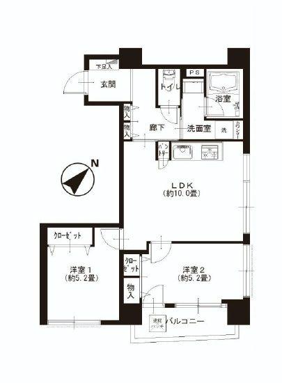 Floor plan. 2LDK, Price 26,900,000 yen, Occupied area 49.97 sq m , Balcony area 3.46 sq m