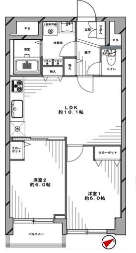 Floor plan. 2LDK, Price 24,800,000 yen, Occupied area 49.63 sq m , Balcony area 3.04 sq m