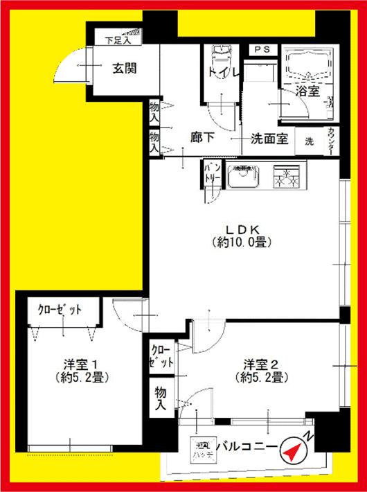 Floor plan. 2LDK, Price 26,900,000 yen, Occupied area 49.97 sq m , Balcony area 3.46 sq m