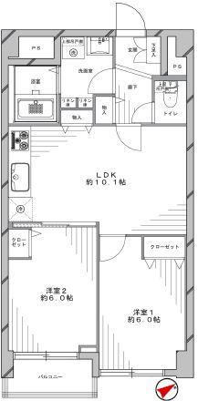 Floor plan. 2LDK, Price 24,800,000 yen, Occupied area 49.63 sq m , Balcony area 3.04 sq m