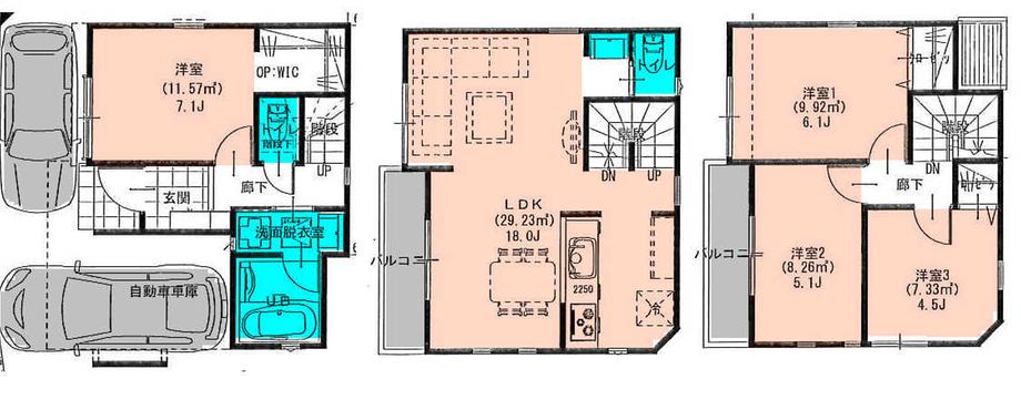 Compartment view + building plan example. Building plan example, Land price 41,900,000 yen, Land area 55.46 sq m , Building price 1,000 yen, Building area 96.05 sq m