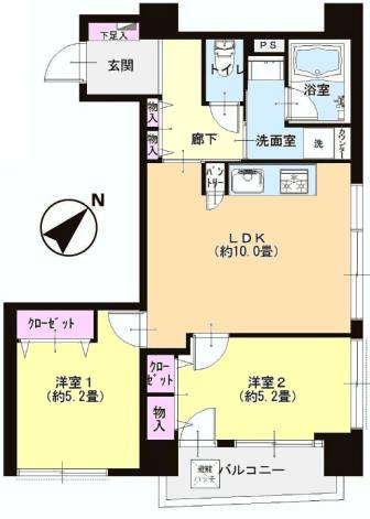 Floor plan. 2LDK, Price 26,900,000 yen, Occupied area 49.97 sq m , Balcony area 3.46 sq m