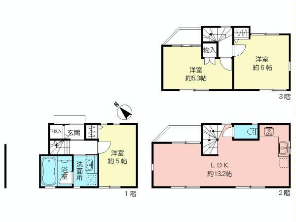Floor plan. 47,900,000 yen, 3LDK, Land area 40.96 sq m , Building area 73.45 sq m