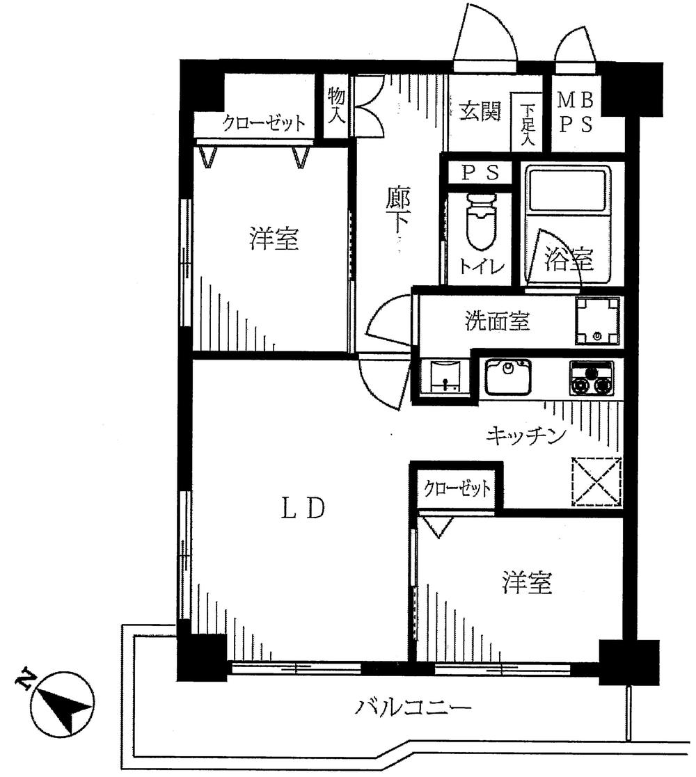 Floor plan. 2LDK, Price 29,800,000 yen, Occupied area 51.56 sq m , Balcony area 8.07 sq m
