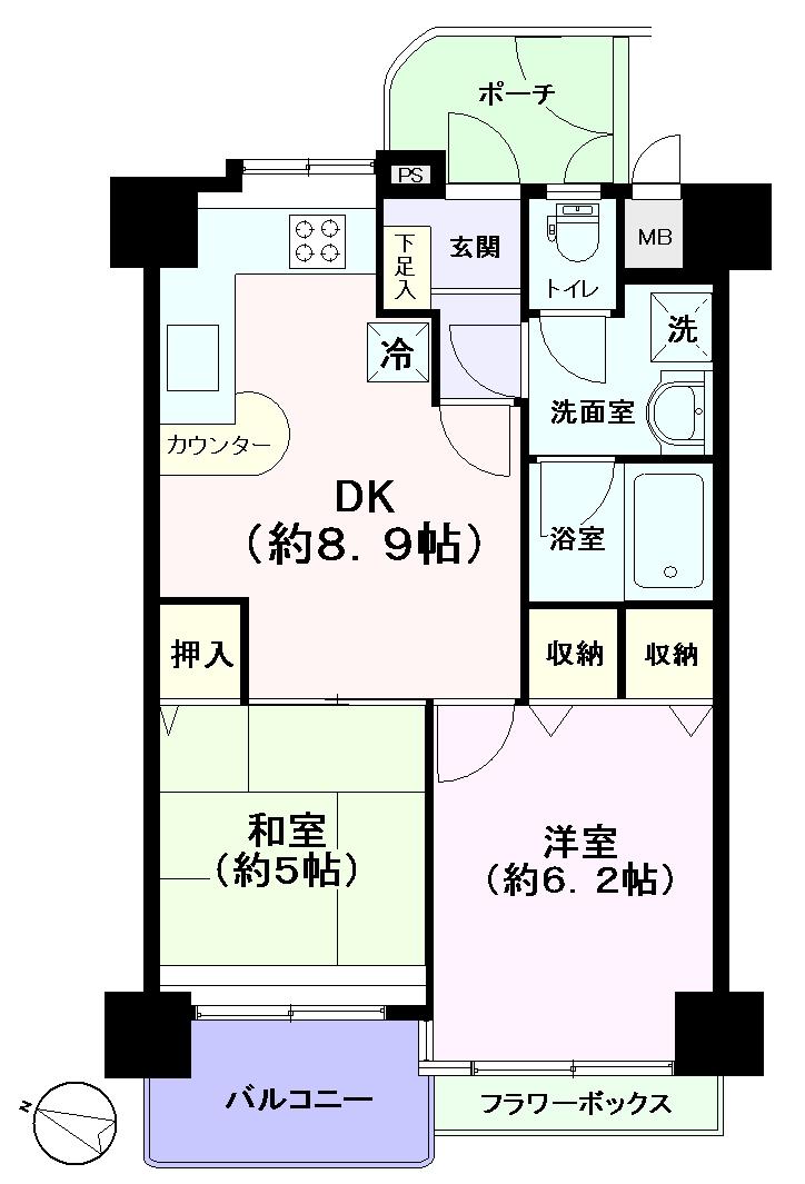 Floor plan. 2DK, Price 24,800,000 yen, Occupied area 45.28 sq m , Balcony area 4.05 sq m