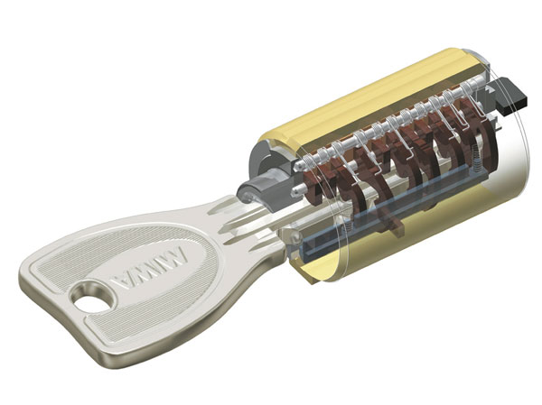 Security.  [Dimple cylinder key] The door lock is, About 100 billion kinds of theory on the combination, In addition to adopting the double lock, Picking measures, Keyhole break measures, Cylinder pulled off adopted dimple cylinder key which has been subjected to a number of crime prevention measures measures, etc.. We care to crime prevention. (Conceptual diagram)