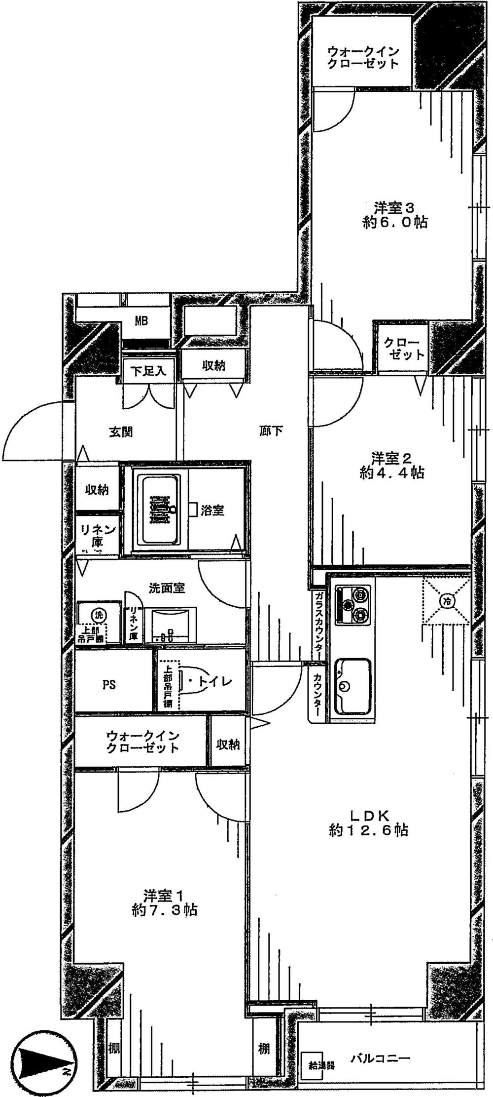 Floor plan. 3LDK, Price 39,800,000 yen, Occupied area 76.42 sq m , Balcony area 2.8 sq m