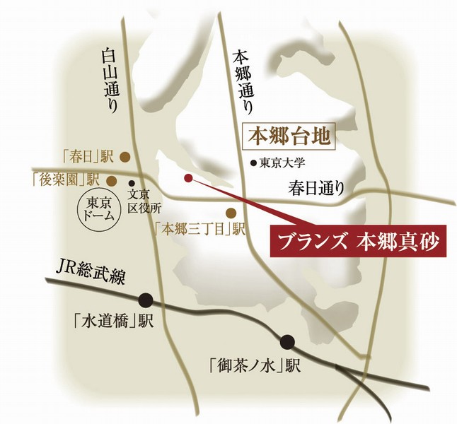 Building structure. Upland conceptual diagram / Among the hill which is in the Bunkyo-ku,, Located in the most urban center with the location hilltop of "Hongodai land", "Brands Hongo Masago" is born. Which was raised drawn based on map, In fact a slightly different is such as scale.