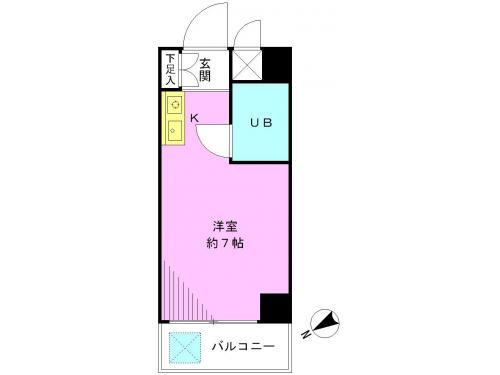 Floor plan. 1K, Price 10.5 million yen, Occupied area 17.38 sq m , Balcony area 2.77 sq m