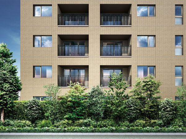 Features of the building.  [Exterior - Rendering] brick, Nature Masonry, Such as white paint wall, Old scenery feel the history is scattered here and there ・ Area called Tatsuoka machi. Long it has been building along with the month and day while a tribute to this town, In addition aimed mansion should be inherited by future. Architect derived there ・ The concept is & quot; Old & amp; New & quot;. Along with the successor to tradition, Yuku continues to live the newness even after the time. To have seems to be from ancient times while penetration around, Always to the mansion that gives off the newness.