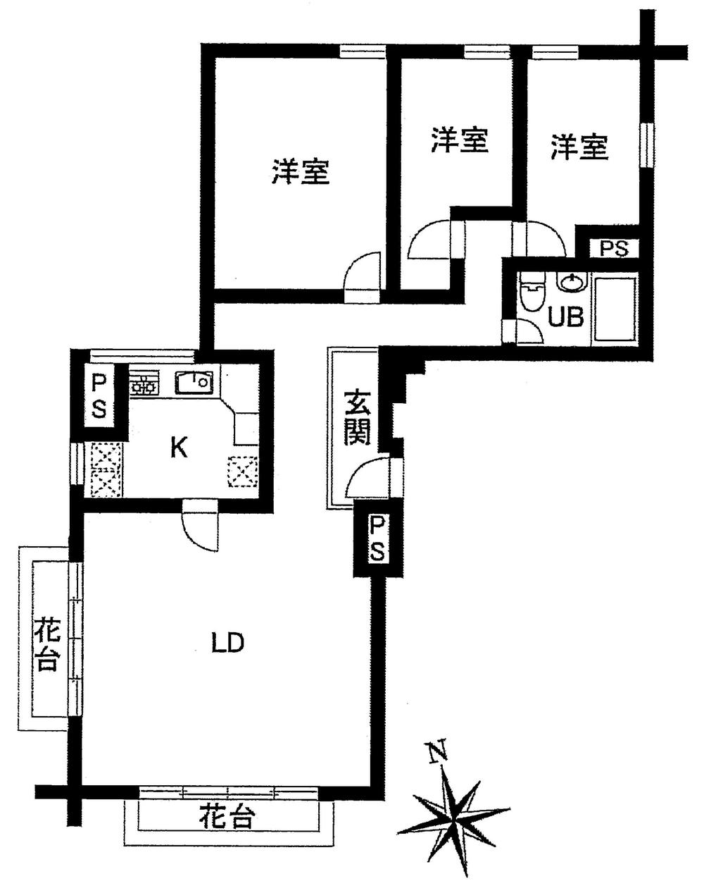Floor plan. 3LDK, Price 49,800,000 yen, Occupied area 97.44 sq m