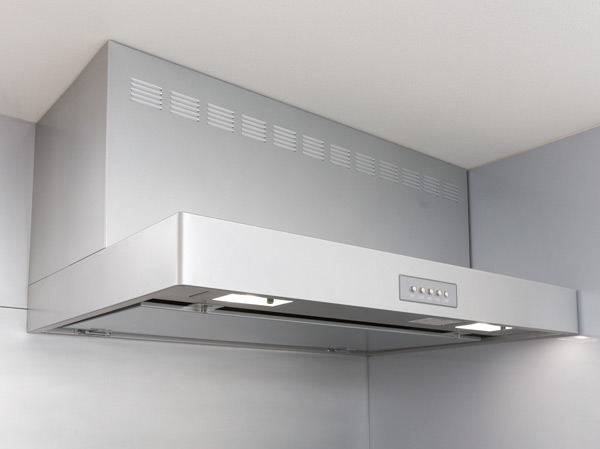 Kitchen.  [Range food] To produce beautiful interior of the kitchen space, We have adopted a range hood of sharp Square design.