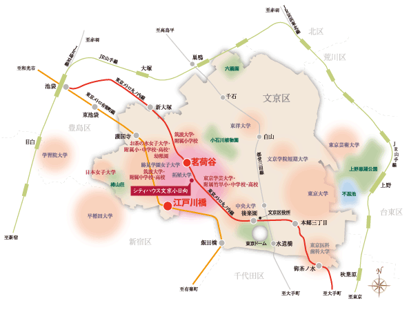 Surrounding environment. Among Bunkyo "Myogadani" station neighborhood is, "University of Tsukuba, Tokyo Campus Bunkyo School Building", "Ochanomizu University", School, such as "Japan Women's University Mejiro campus," "Tokyo Gakugei University School" ・ Gather the university, It is a strong area of ​​educational color. (Area conceptual diagram)