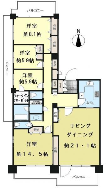 Floor plan. 4LDK, Price 94,800,000 yen, Footprint 144.96 sq m , Balcony area 30.23 sq m